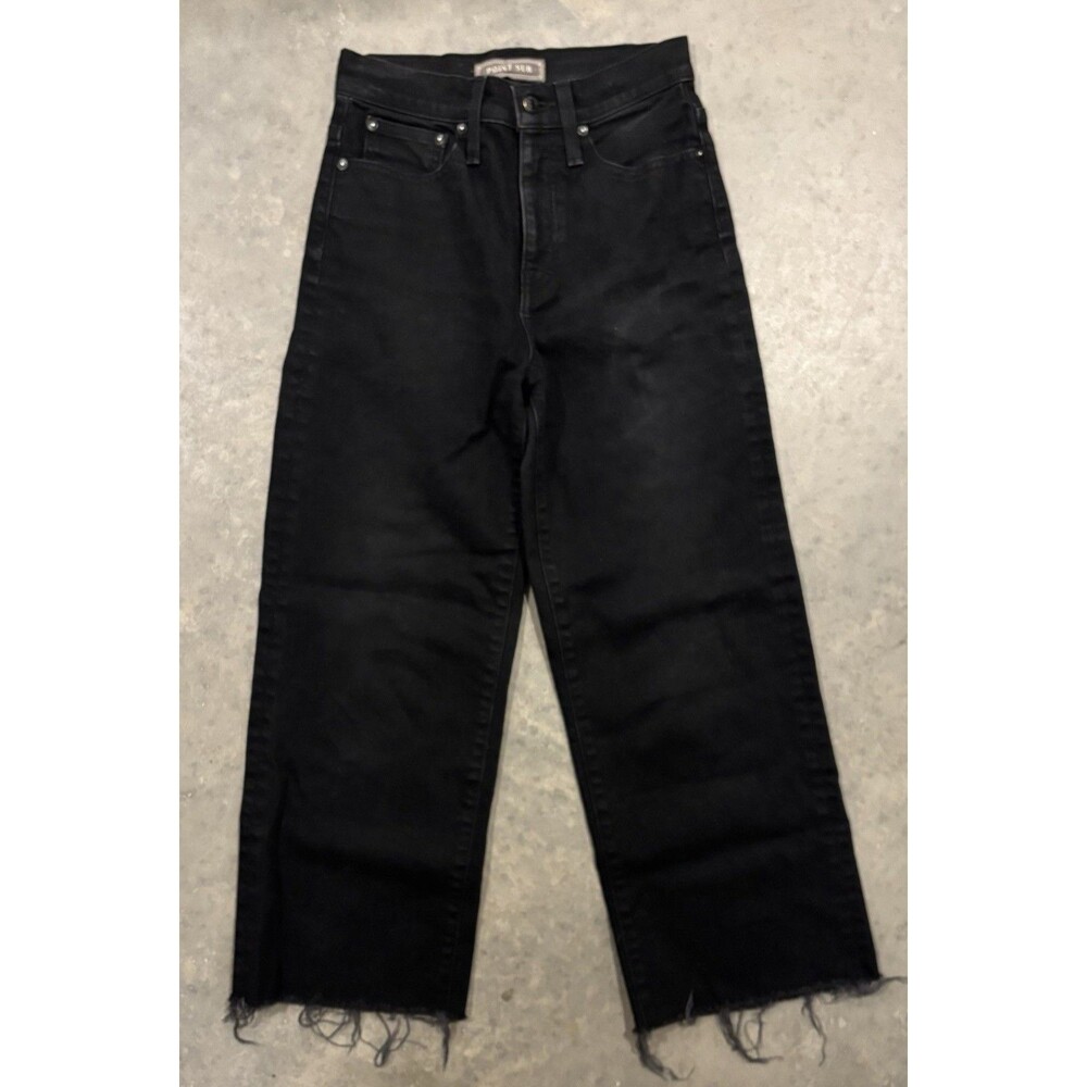 Point Sur J Crew Cropped Pants Size 25 Black High Rise Wide Leg Flat Front